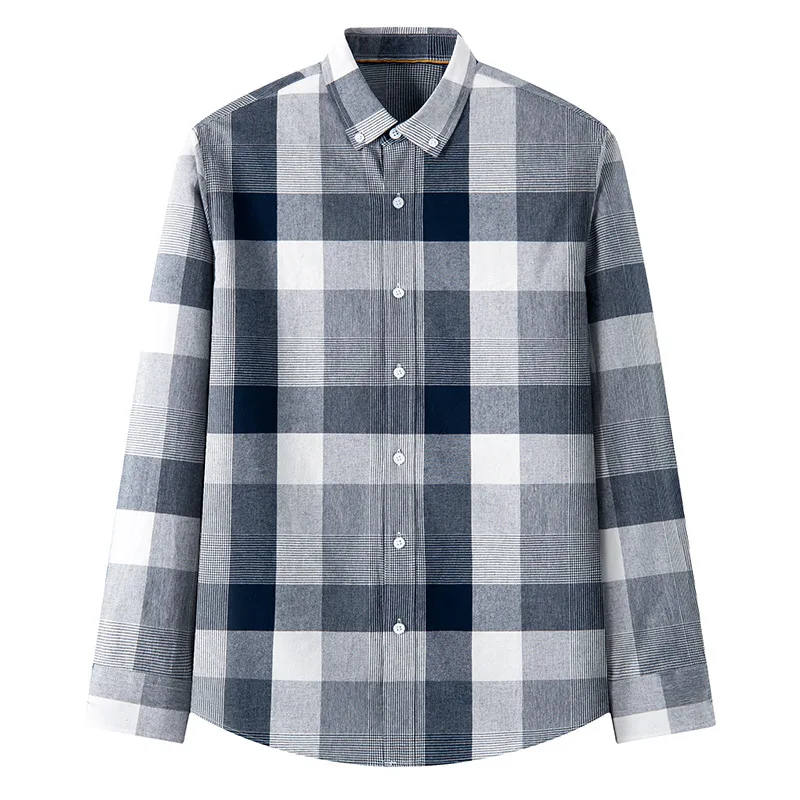 New Pure Cotton Men's Long-sleeved Shirt British Plaid Versatile Oxford Spinning Trend Shirt Men's Casual Hair