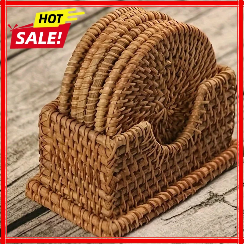 1/6 Peças de Porta-Copos Redondos de Rattan Trançado, Acessórios para Chá, Jogo Americano, Base de Isolamento Térmico para Copos, Diâmetro 10cm