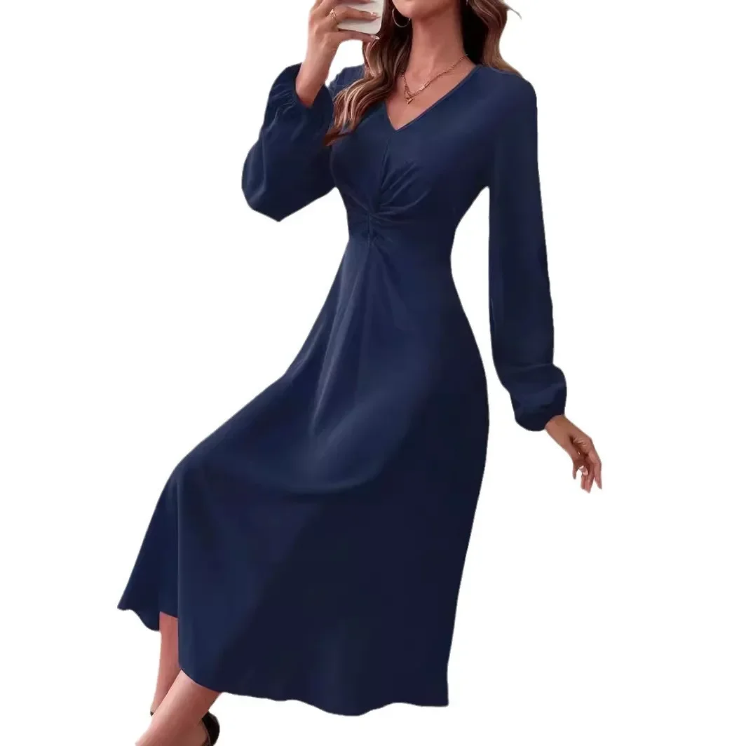 Vestidos de maternidad vestido mujeres embarazadas otoño cuello pico Color sólido vestido elegante Antern manga larga caliente mamífero falda ajustada