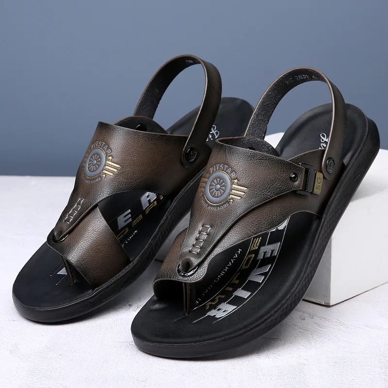 Retro Sewing Sandals Transfer Slipper Non-slip Leather Shoes for Men Comfortable Casual Summer Fashion