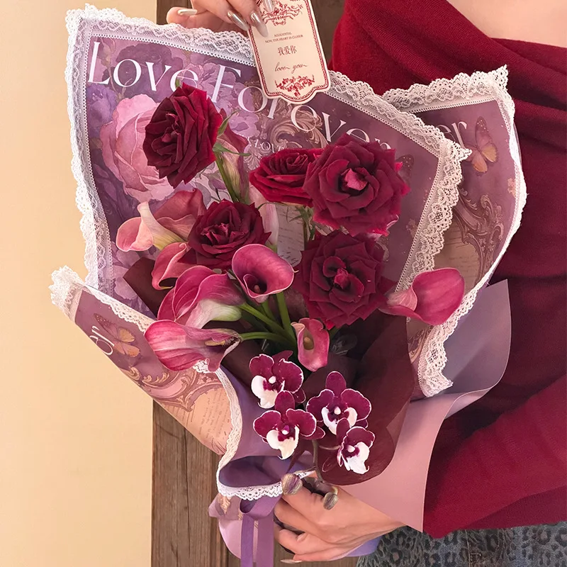 49x36cm lace Wrapping Paper Atmosphere Art Flower Bouquet Decorative Papers Material Oil Painting Kraft Paper Floral Packaging