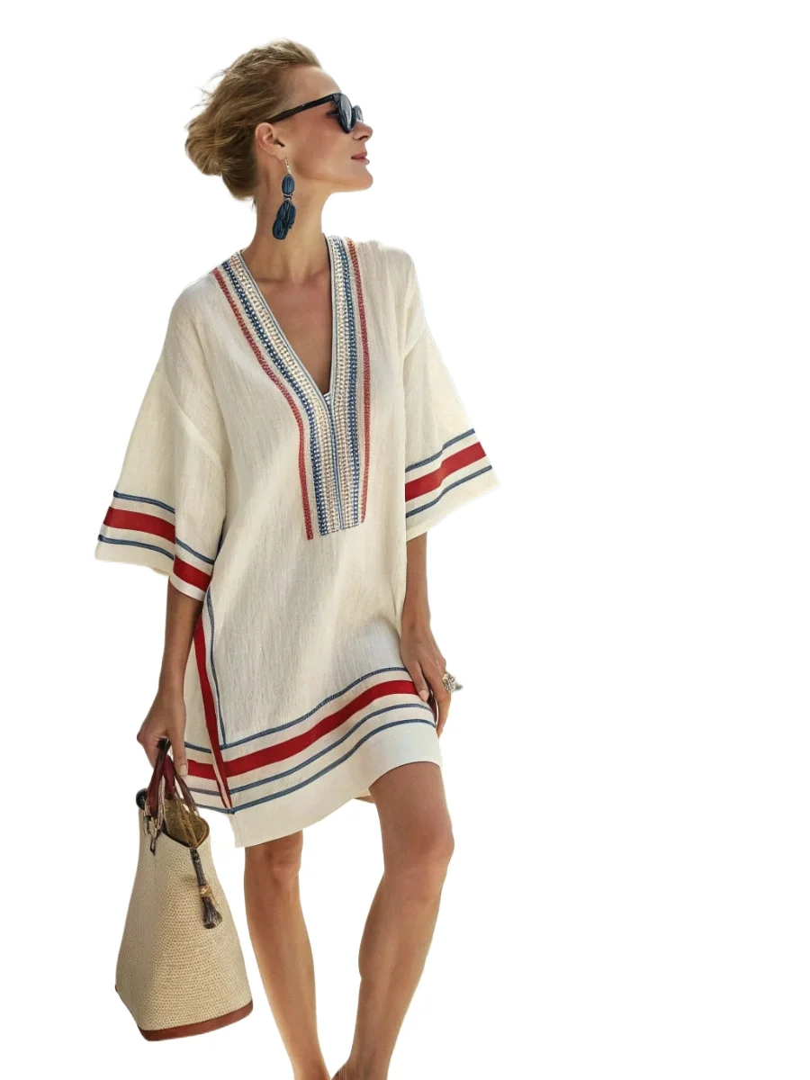 

Fashion Printed Women Dress Summer New Elegant Sexy V-neck Short Sleeve Dress Casual Vacation Beach Vestidos De Verano Dresses