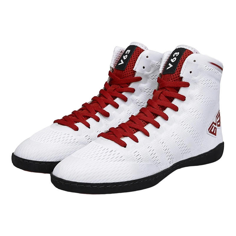 Professional Boxing Wrestling Shoes Rubber Outsole Breathable Combat Sneakers Lace-up Training Fighting White Black Shoes