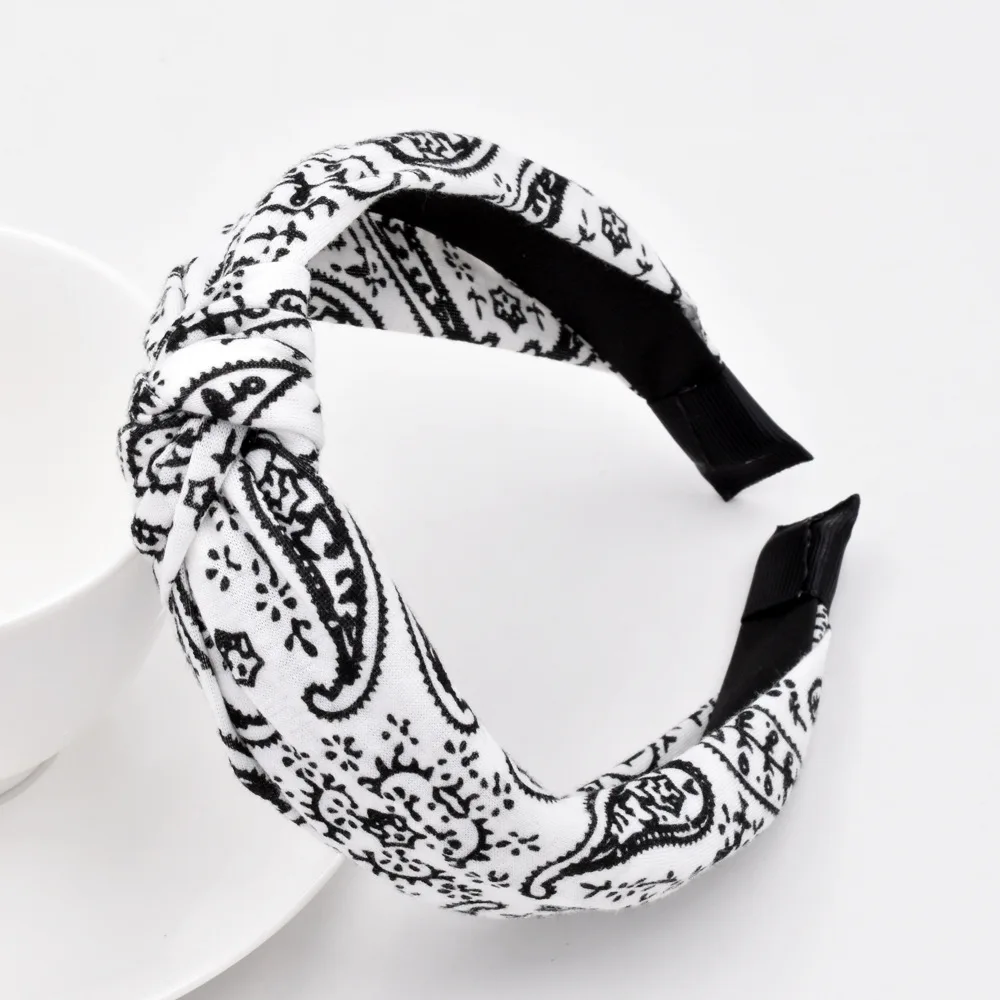 

Boho Paisley Print Headband Floral Knit Hair Band for Women Girls Washable Makeup Hoop Accessory
