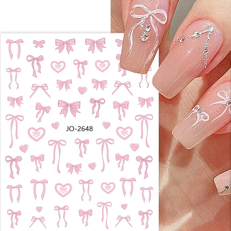 Pink White Bowknot 3D Nail Sticker Colorful Long Ribbon Self Adhesive Sliders Manicure Butterfly BowtieDecoration Nail DIY Decal