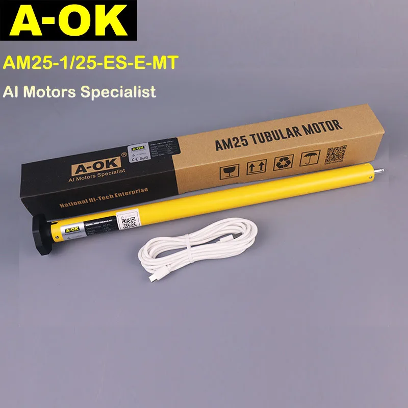 Brand A-OK AM25-1/25-ES-E-MT AI Motor Built-in Lithium Battery for Electric Curtain Roller Shutter Tubular Motor Matter System