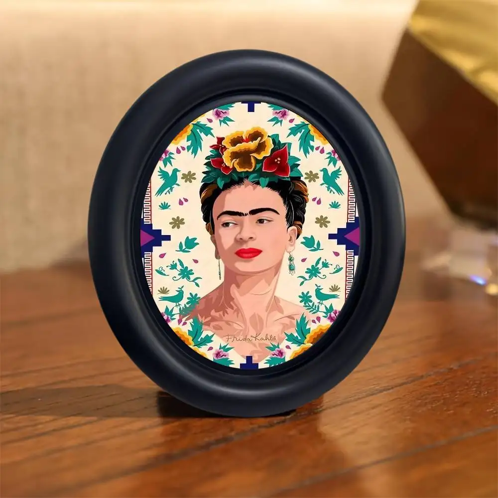 Vintage Artist F-Frida K-Kahlo Stylish Wooden Elliptical Photo Frame, Perfect for Home & Holiday Decoration, Great Gift Choice
