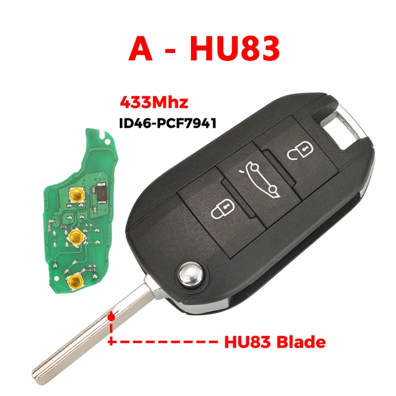 CN009054 433Mhz  ID46 7941 Chip Remote Car Key For Peugeot 208 301 308 508 2008 5008 Hella Fit Citroen C3 C4 C4L HU83 VA2 Blade