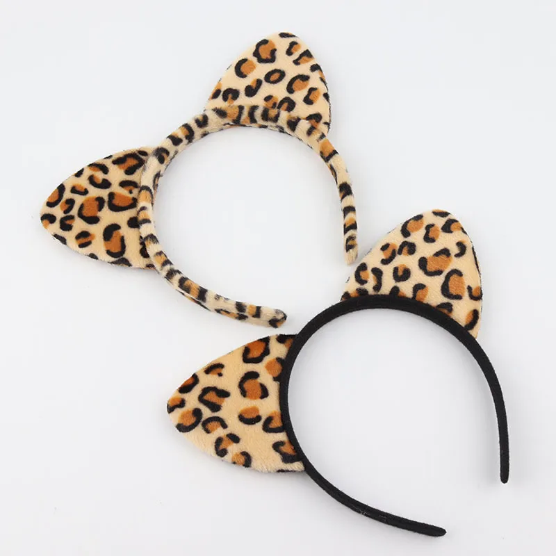 Leopard print headband plush leopard print Cat\'s ears (Steamed cat-ear shaped bread) headband animal ear headband