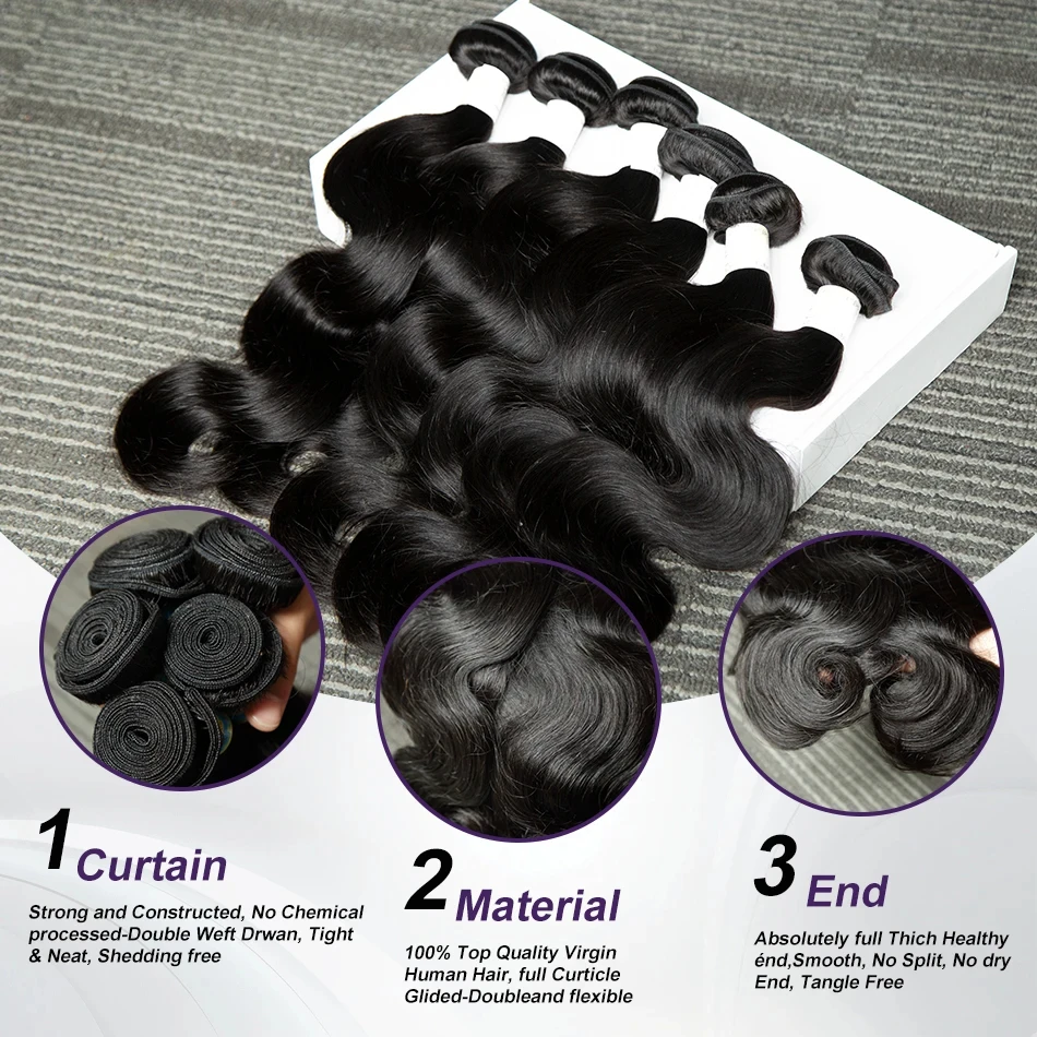 

Натуральные бразильские волосы Virgin Weave, пучки Loose Body Wave, 30-40 дюймов, 1, 3, 4 пучка, 100% человеческие волосы Remy, кудрявые, необработанные, для наращивания