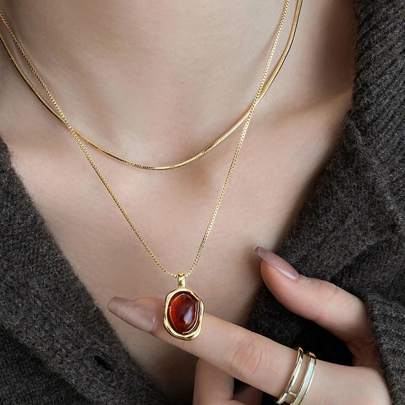 Moda vintage dupla camada natu - Layered Pendant Necklace Aesthetic avaliação e preço