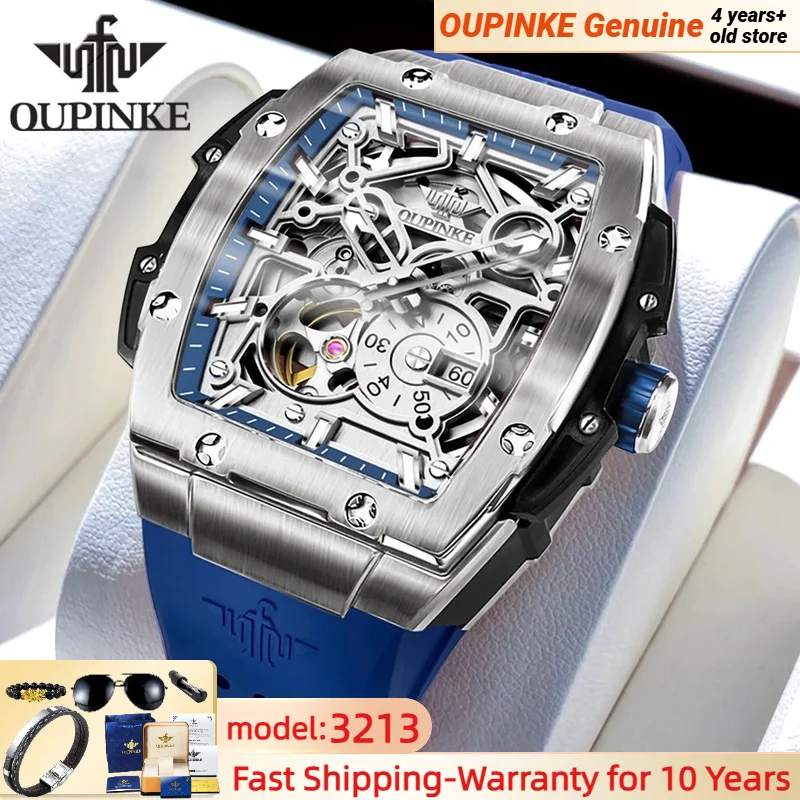 

OUPINKE 3213 Original Brand Automatic Men's Watch Silicone Strap Large Dial Deep Waterproof Mechanical Men Watch Skeleton