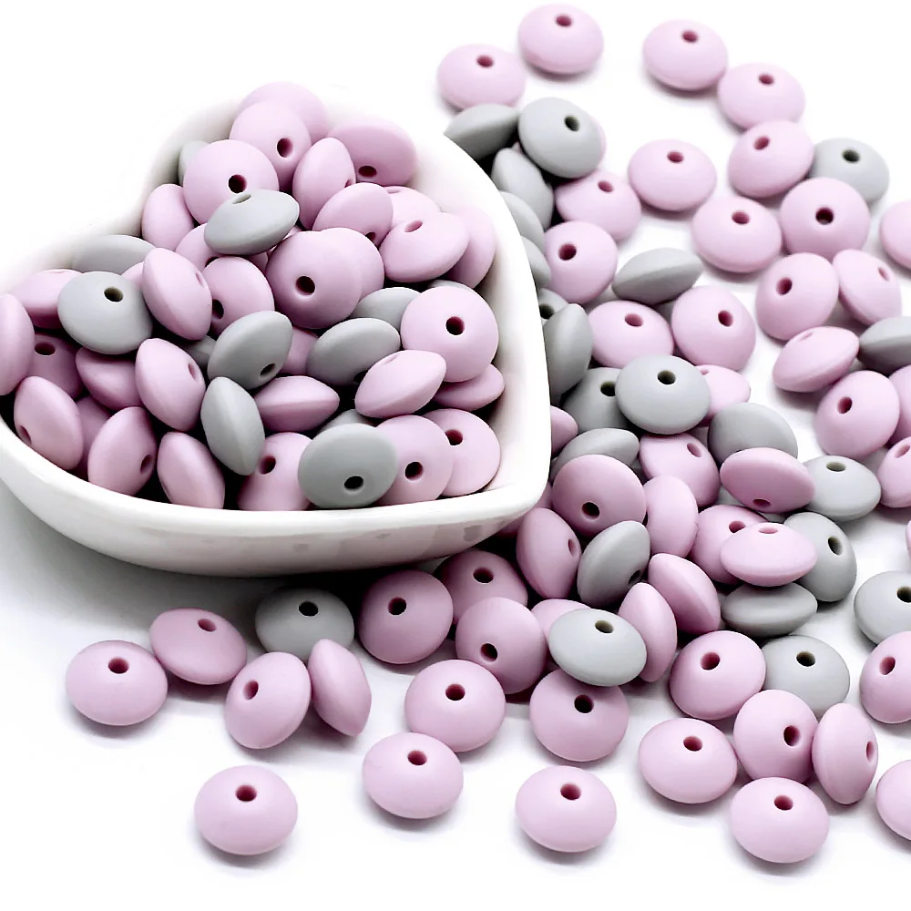 Cute-idea 100pcs Lentil Silicone Beads 12mm Food Grade Rodent DIY Baby Pendant Necklace Baby Teether children's products