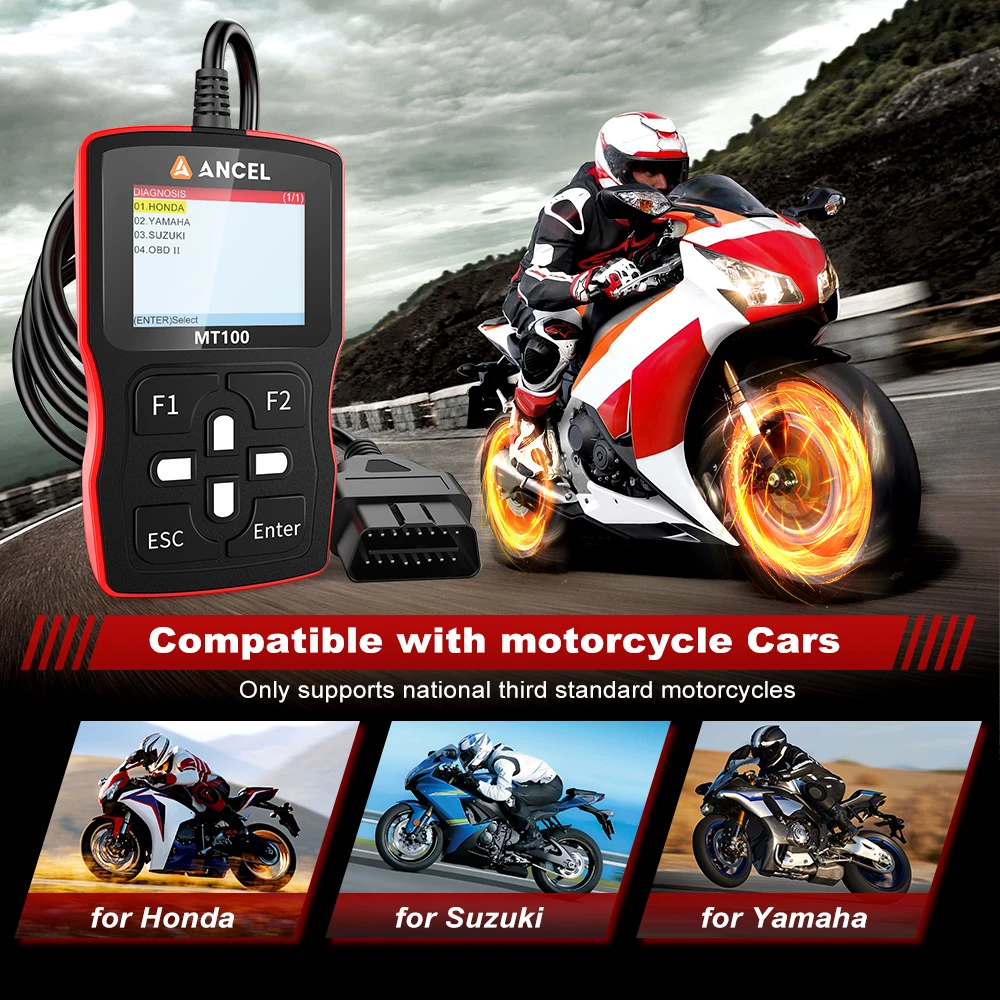 ANCEL MT100 Motorcycles Scanner Motorcycle Code Reader Engine System ABS System Motorcycle Diagnostic Tools for YAMAHA HONDA