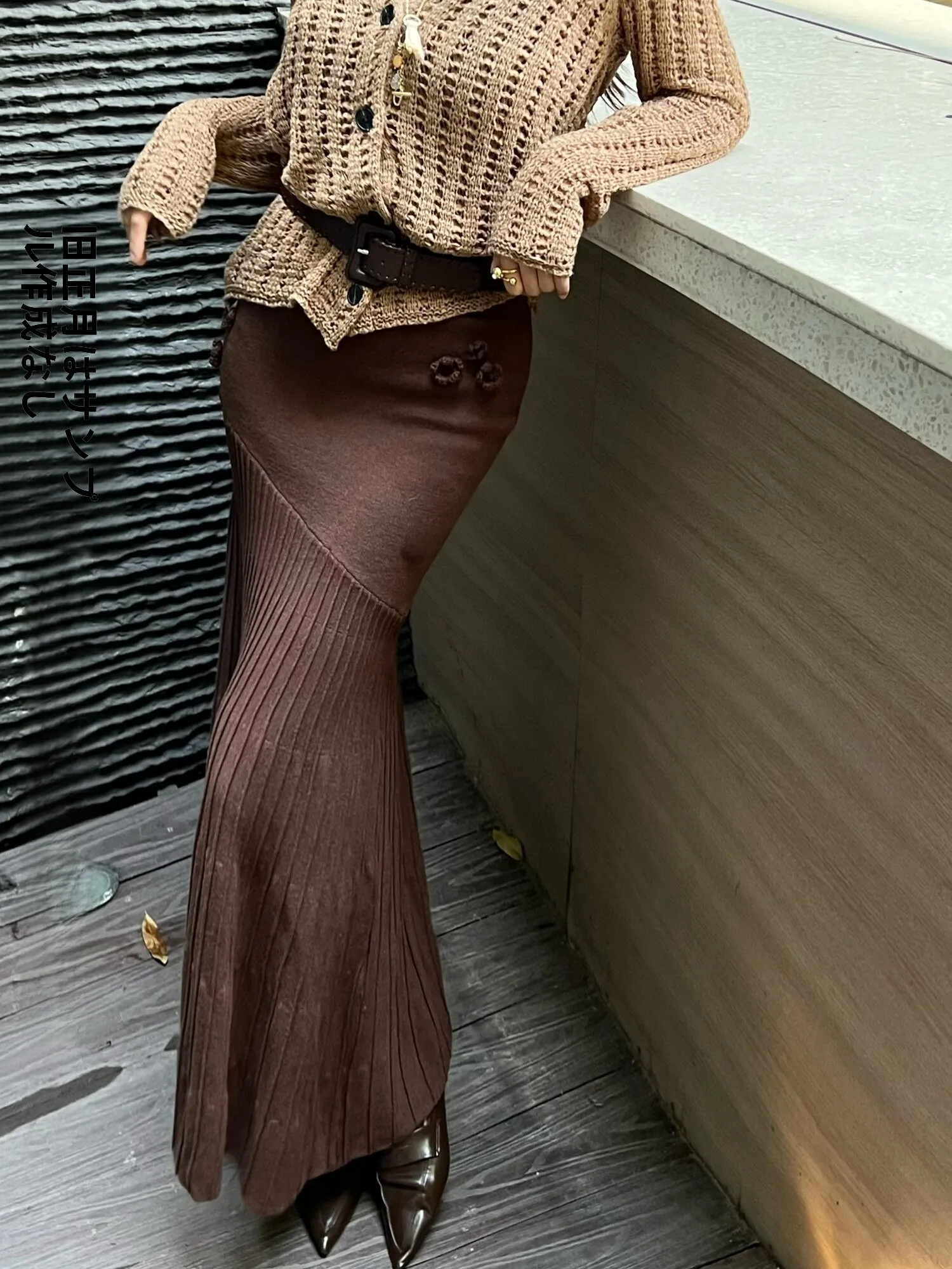 

Neada Knitted Fi Tail Skirt High Waist A-Line Midi Skirt Women's Spring Faion Pleated Bodycon One Step Long Skirt