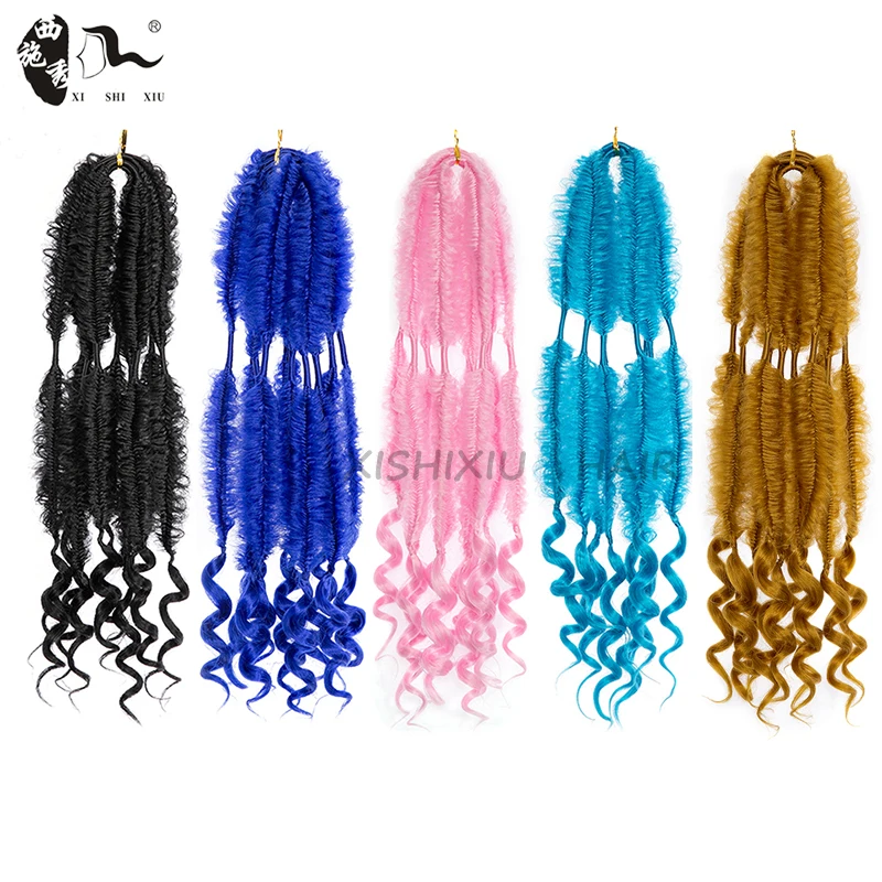 

18inch Black Pink Blue Colorful Synthetic Braiding Hair Curly Ends Pre Looped Afro Kinky Twist Crochet Hair Extensions For Women