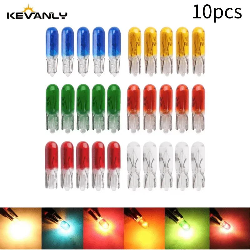 

10 шт. светодиодных ламп W2W T5 для приборной панели автомобиля, галогенные лампы 1.2 Вт, стеклянные лампы для приборной панели, внутреннее освещение салона, боковые габаритные огни 12 В