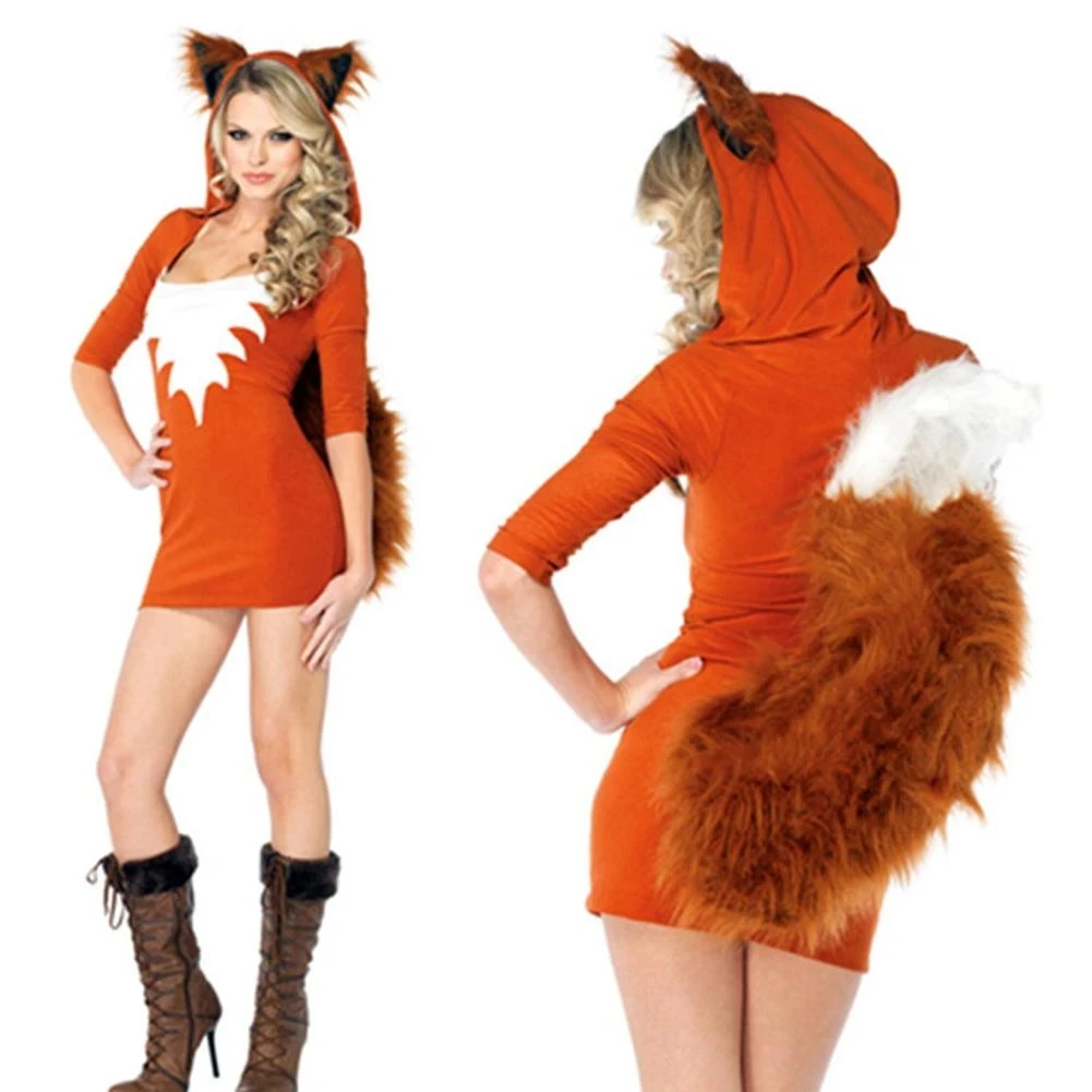 Fox Cosplay Costume fur s with Hoodies, Kawaii Outwear, Game Uniform, Py Playing Costume, Halloween Party, Women, Girl