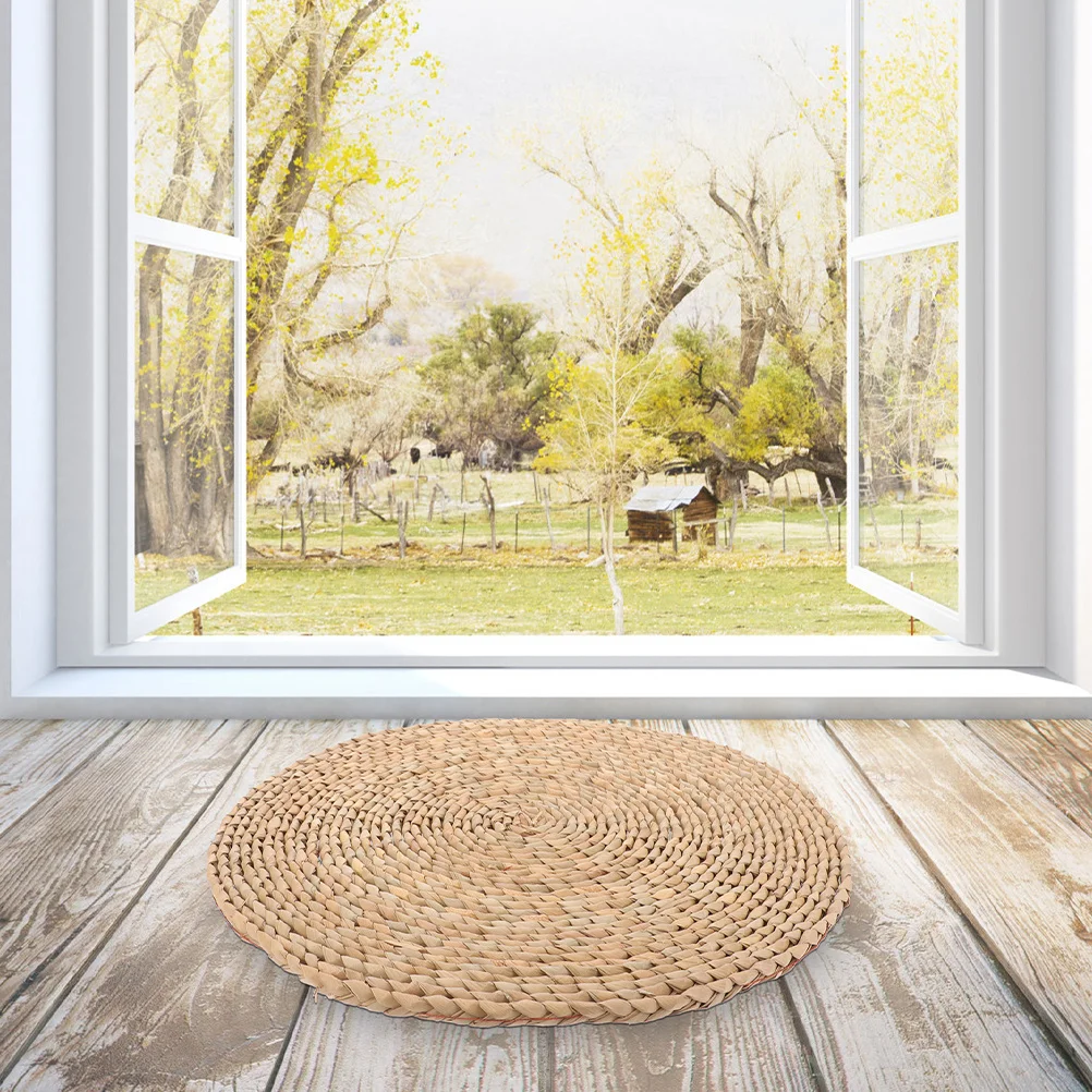 

Natural Traditional Woven Round Sitting Cushion Durable Cattail Material Floor Cushion for Meditation Yoga Mat Home Seating