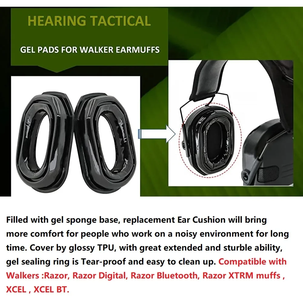 HEARING TACTICAL Gel Ear Pads for Walkers Razor and Xcel Muff Series Electronic Shooting Earmuff Tactical Airsoft Headset Adapte