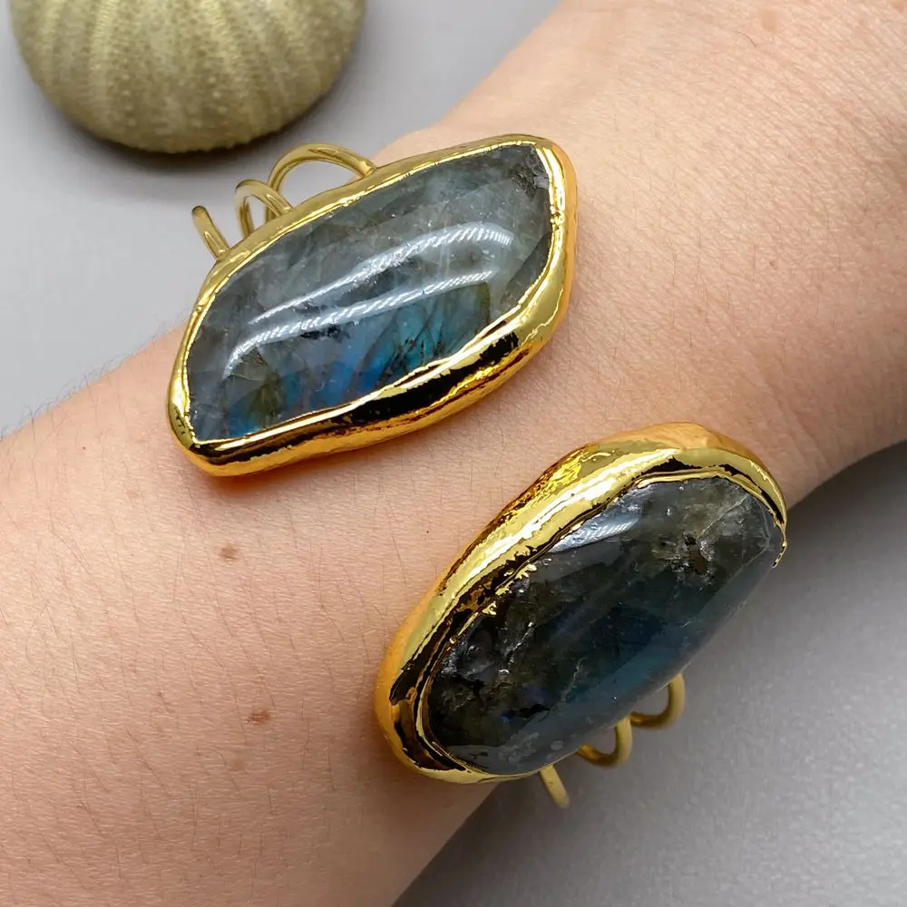 

Natural 26x43mm Labradorite chunk gold plated bangle Bracelet Healing Crystal Jewelry For Woman