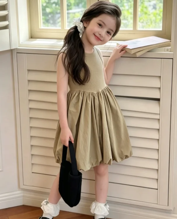 Girls Dress 2026 Summer New Splicing Backless Sleeveless Vest Skirt Holiday Beach Skirt Medium and Small Children Simple