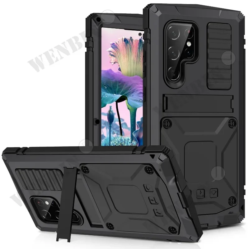 Luxury Case For Samsung S24 S23 S22 S20 Ultra Plus Z Fold Flip 4 3 Rugged Armor 360 Full Phone Metal Aluminum Shockproof Cover