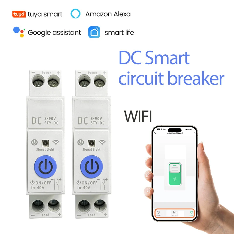 

TUYA WIFI Smart Circuit Breaker DC 1P+N 63A DIN Rail MCB For Home Wireless Voice Remote Control Switch Google Home Alexa APP