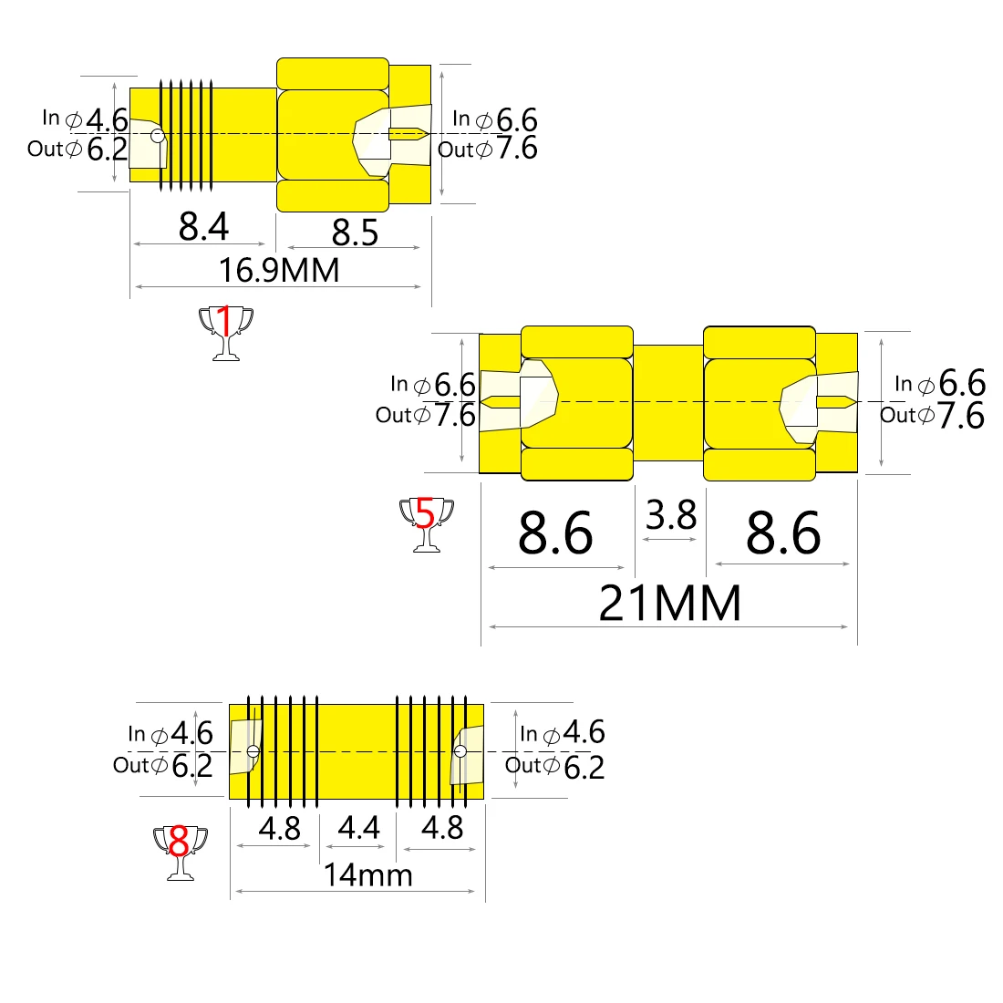 Conector adaptador coaxial RF macho y hembra SMA, ángulo recto, divisor tipo T, chapado en oro, lote de 2 unidades, 10 unidades