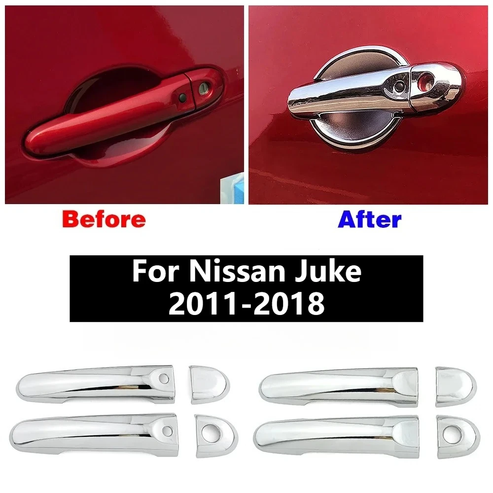 For Nissan Juke 2011-2018 ABS Chrome Side Door Handle Cover Trim & Door Bowl Cover Car Styling 2012 2013 2014 2015 2016 2017