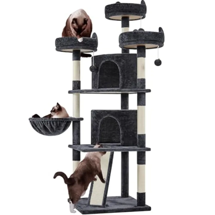 

68.5in Cat Tree for Large Cats Multi-Level Cat Tower with 3 Wide Perches Large Condo Stable Pet Play House w/Sisal-Covered Scra