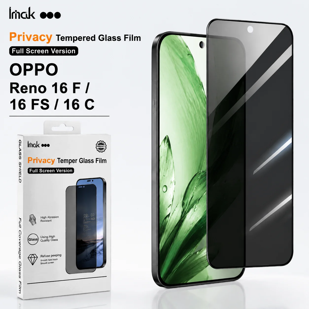 Privacy Tempered Glass For OPPO Reno 16 F FS Reno16 Reno16C 5G Support Fingerprint Protector FM0010