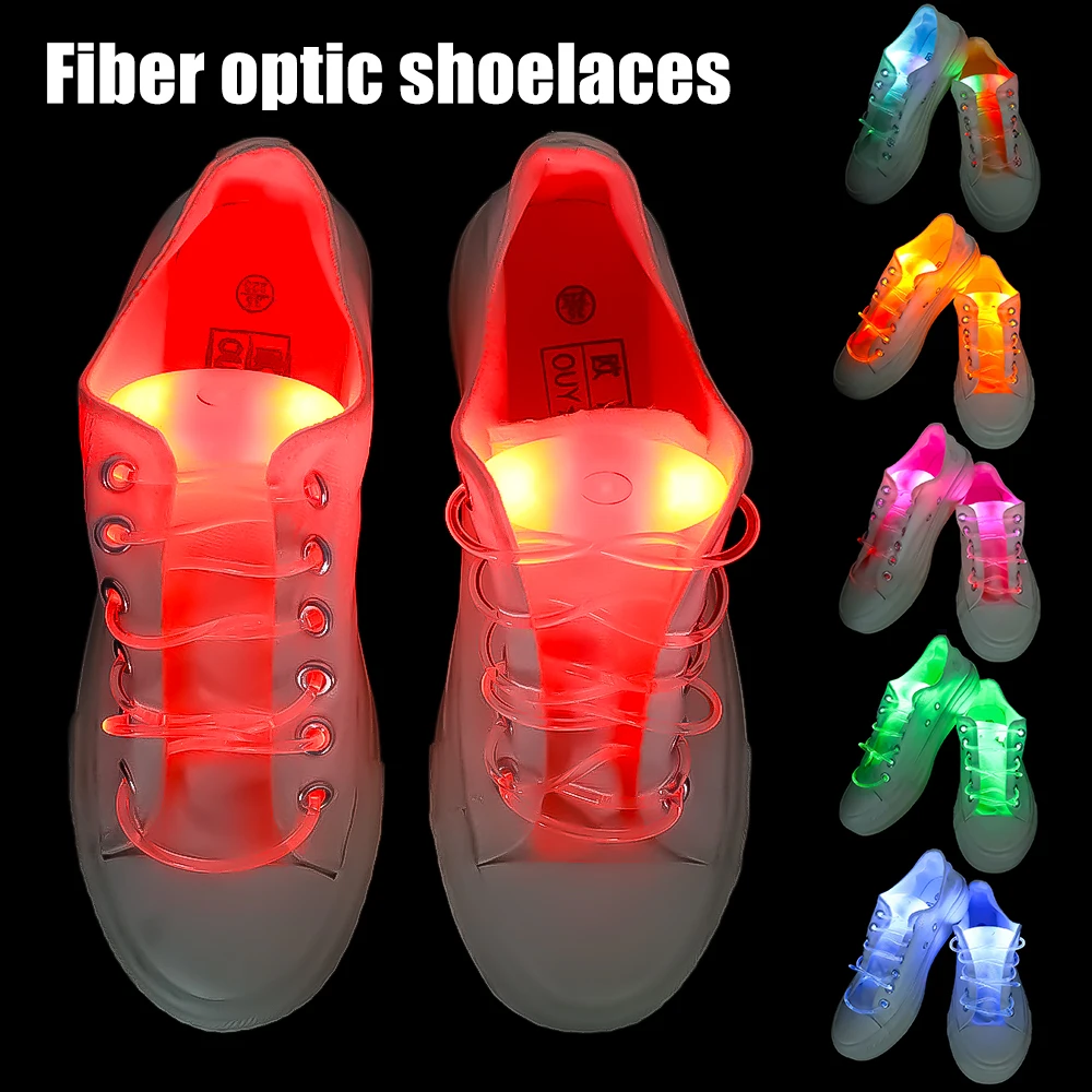 LED Shoe Laces Luminous Shoelaces Batteries Glow Shoe Strings Round Flash Light Shoelaces No Tie Lazy Shoe Laces Party Decor