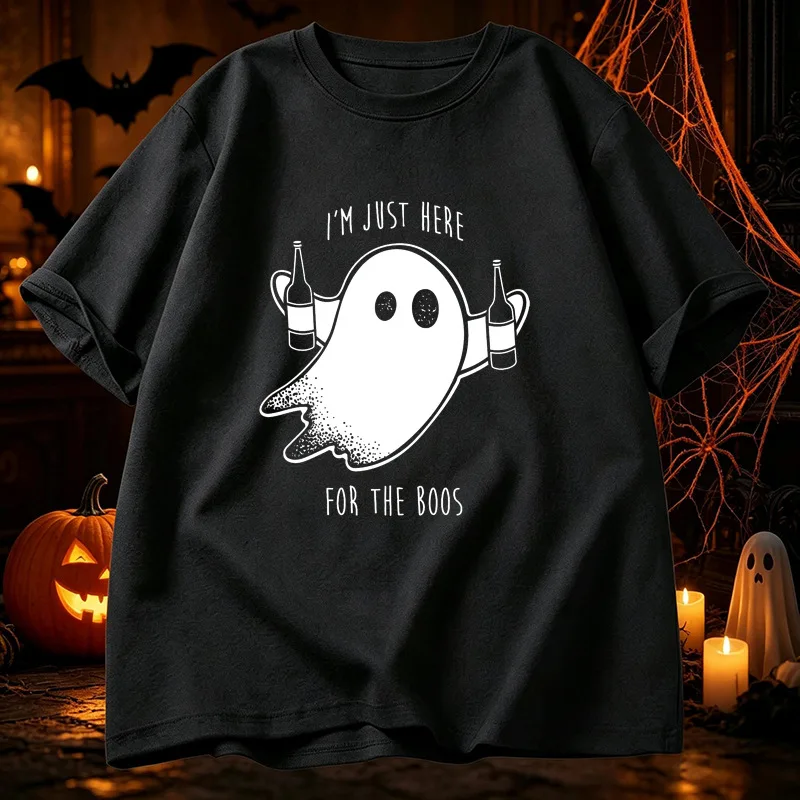 Men Summer Casual T Shirt Funny Halloween Ghost Beer Slogan Graphic Print O Neck Short Sleeve Soft Loose Tee Tops For Male