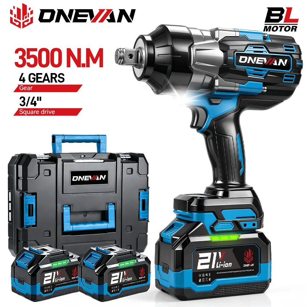 ONEVAN 3500 N.M Drehmoment Elektrischer Schlagschrauber Bürstenlos 3/4 Zoll 8 Gänge Akku-Schraubenschlüssel Elektrowerkzeuge für Makita 18 V Batterie Pin