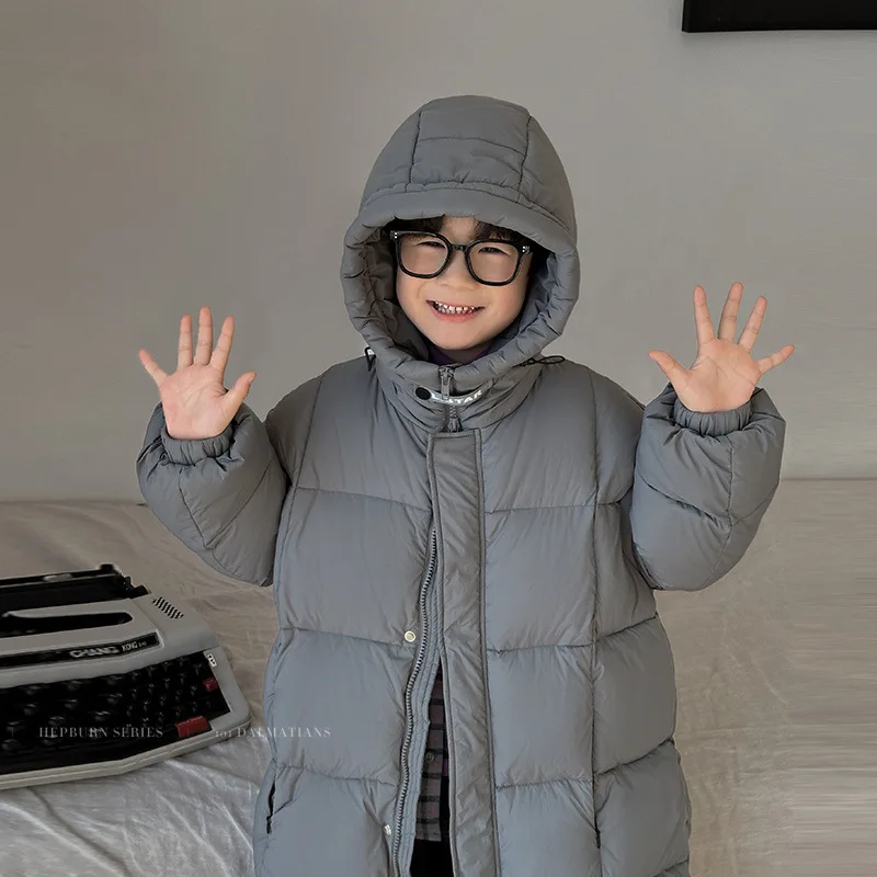 

Hooded Down Jacket Coats Jackets Kids Clothing Cute Boys Children Clothing Medium Long Length Thick Stylish Solid Color Child