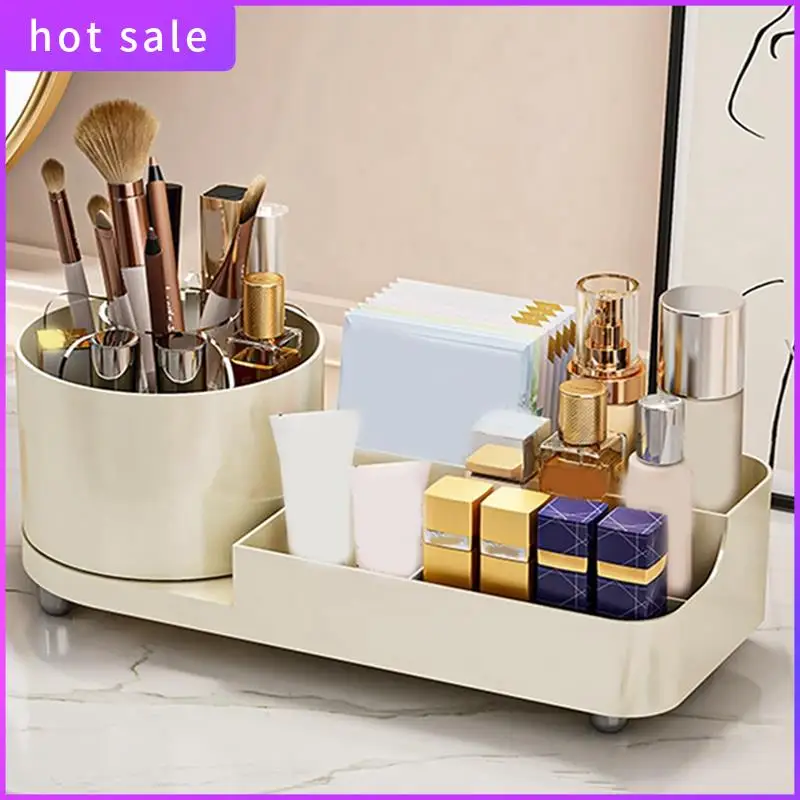 

HGSW-Large Capacity Makeup Brush Organizer For Vanity 360° Rotating Cosmetic Display Case Make Up Brushes Cup For Cosmetics