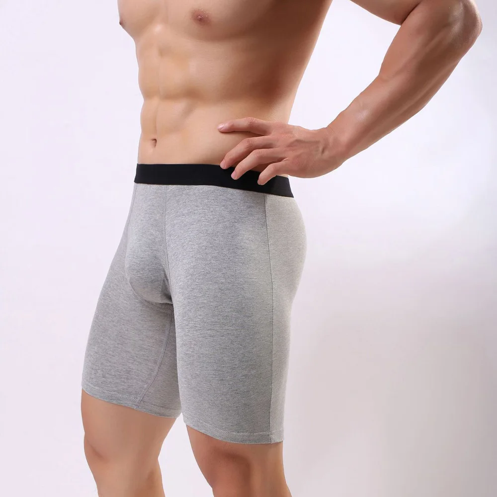 Elevate Your Athletic Performance with Men\\\'s Cotton Solid Long Leg Breathable Boxer Briefs Knickers Underpants