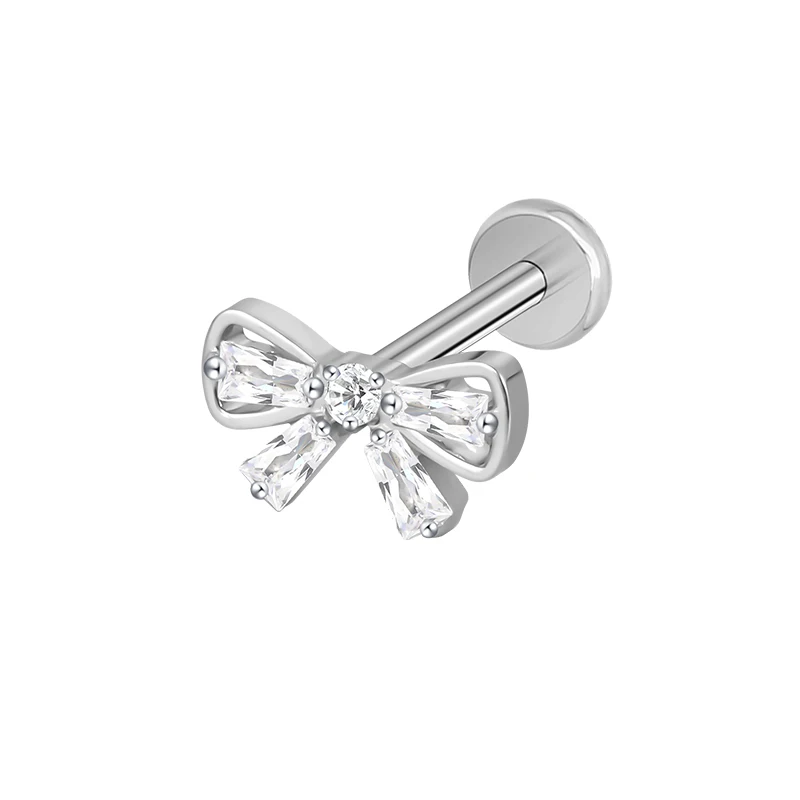 ASTM F136 Titanium Ear Lip Studs with CZ Paved Top