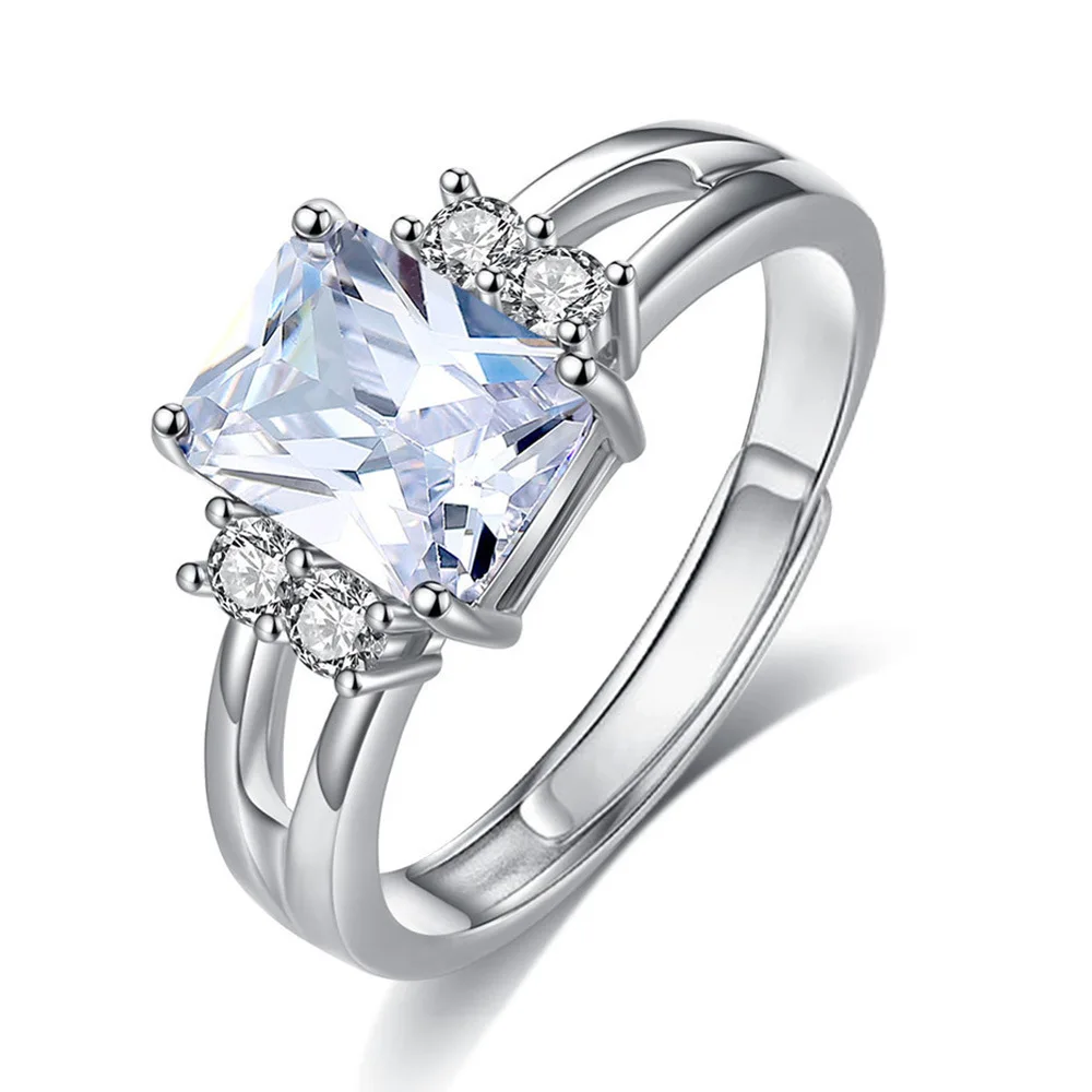 

100% 925 Sterling Silver Luxury Rectangle Emerald Cut 2CT Clear AAAAA CZ Finger Rings For Women Statement Wedding Jewelry