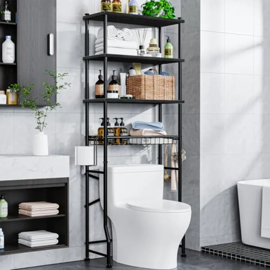 

Over-The-Toilet Storage Rack 4-Tier Bathroom Organizer Shelf Over Toilet with Adjustable Shelf and Basket Freestanding Space Sa