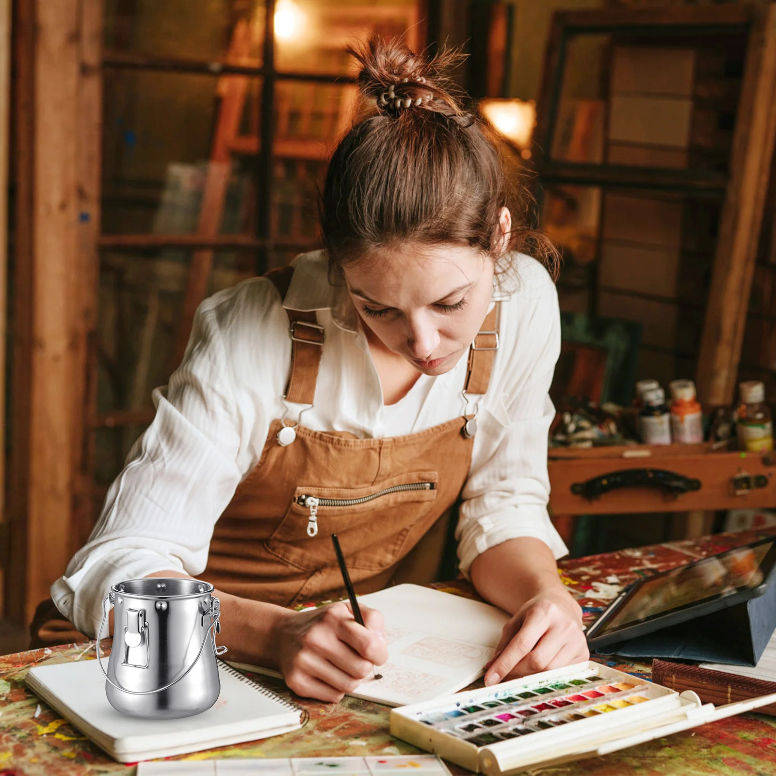 

Stainless Steel S Size Paint Brush Washer with Cover Durable and Portable for Various Outdoor Occasions Brush Washing Bucket