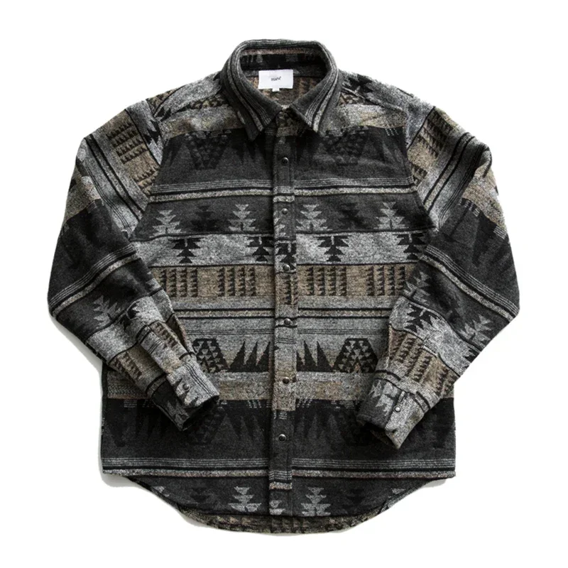Ameikaji Retro Japanese Ethnic Style Shirt Thickened Loose Warm Printed Cotton Jacket Men's Fashion Casual Coat