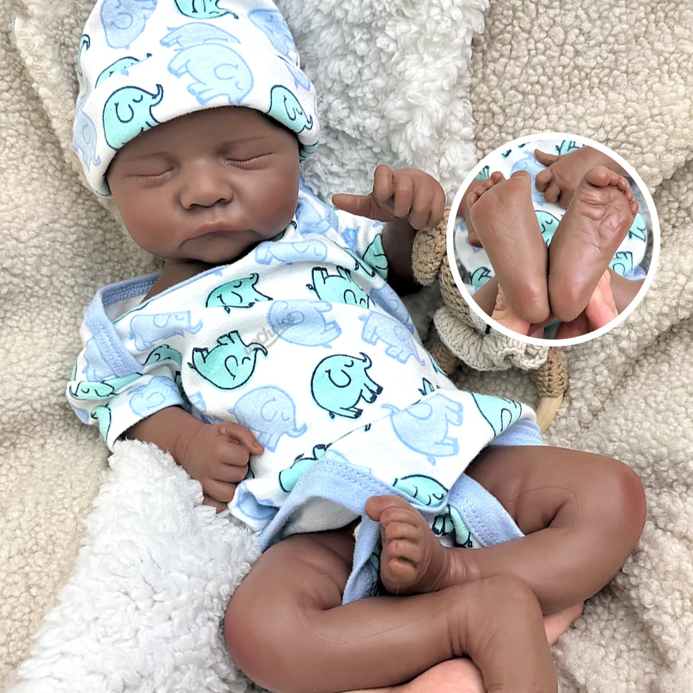 Muñeca Levi realista de 17 pulgadas, tacto suave, color negro, de silicona pintada en 3D, de cuerpo completo, para regalo de cumpleaños infantil.