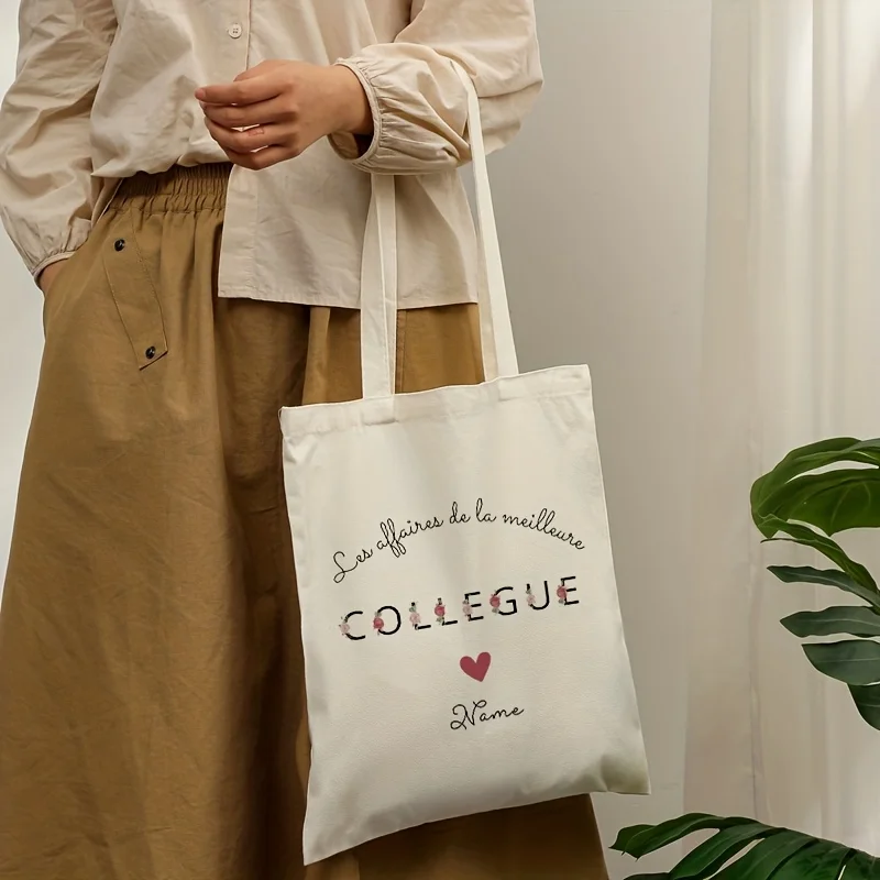 

French-Themed Tote Suitable for Women with Custom Name/Text Large Capacity Durable Suitable for Office Travel Graduation Gift