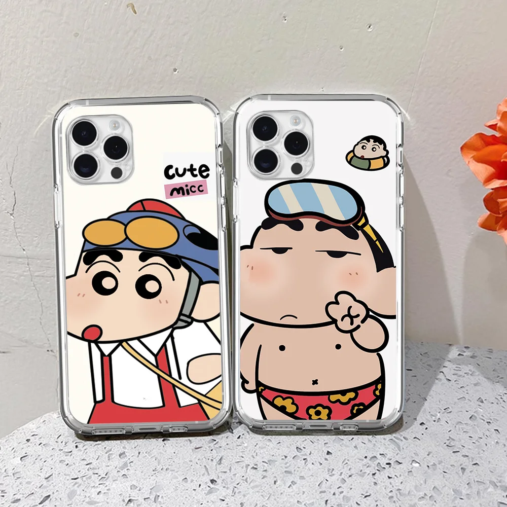 Cute C-Crayon S-Shin C-Chan For iPhone 16 15 13 14 12 11 Pro Plus MAX XS iPhone13 14 Mini Transparent Phone Case