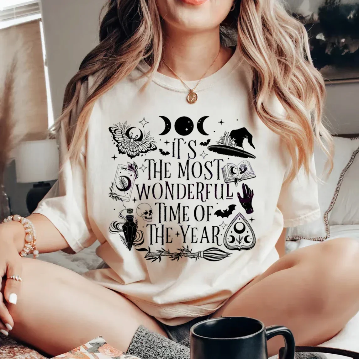 2024 Halloween Fun Printed Trendy Versatile Top Casual Style Fashion New Summer O-Neck Basic Retro Harajuku Plus Size T-Shirt