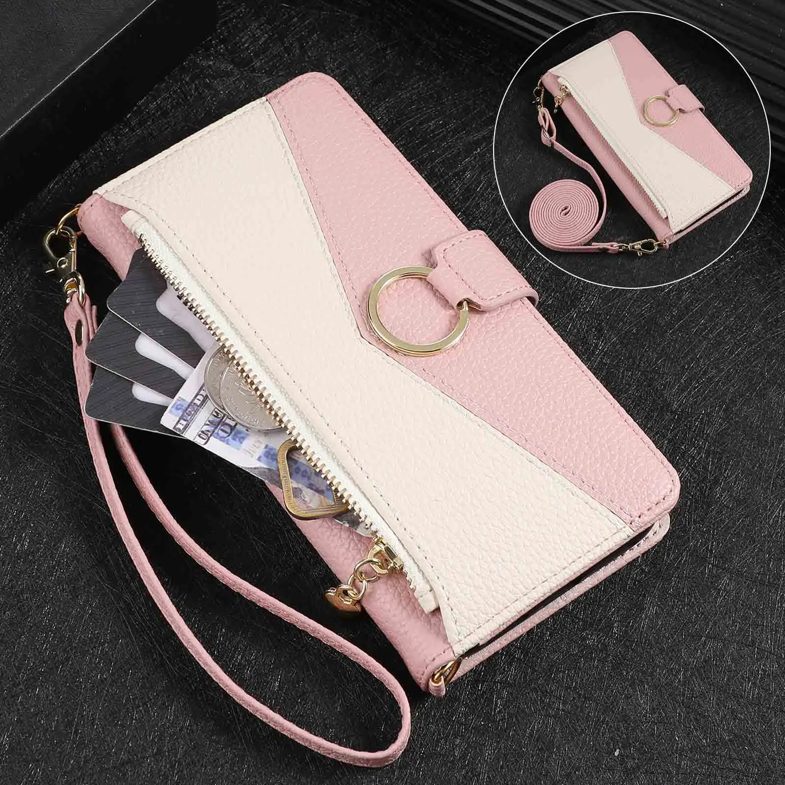 

Applicable to vivo V70FE zipper wallet artificial leather cover T31D fashionable S20 flip phone case Y39 patch protection