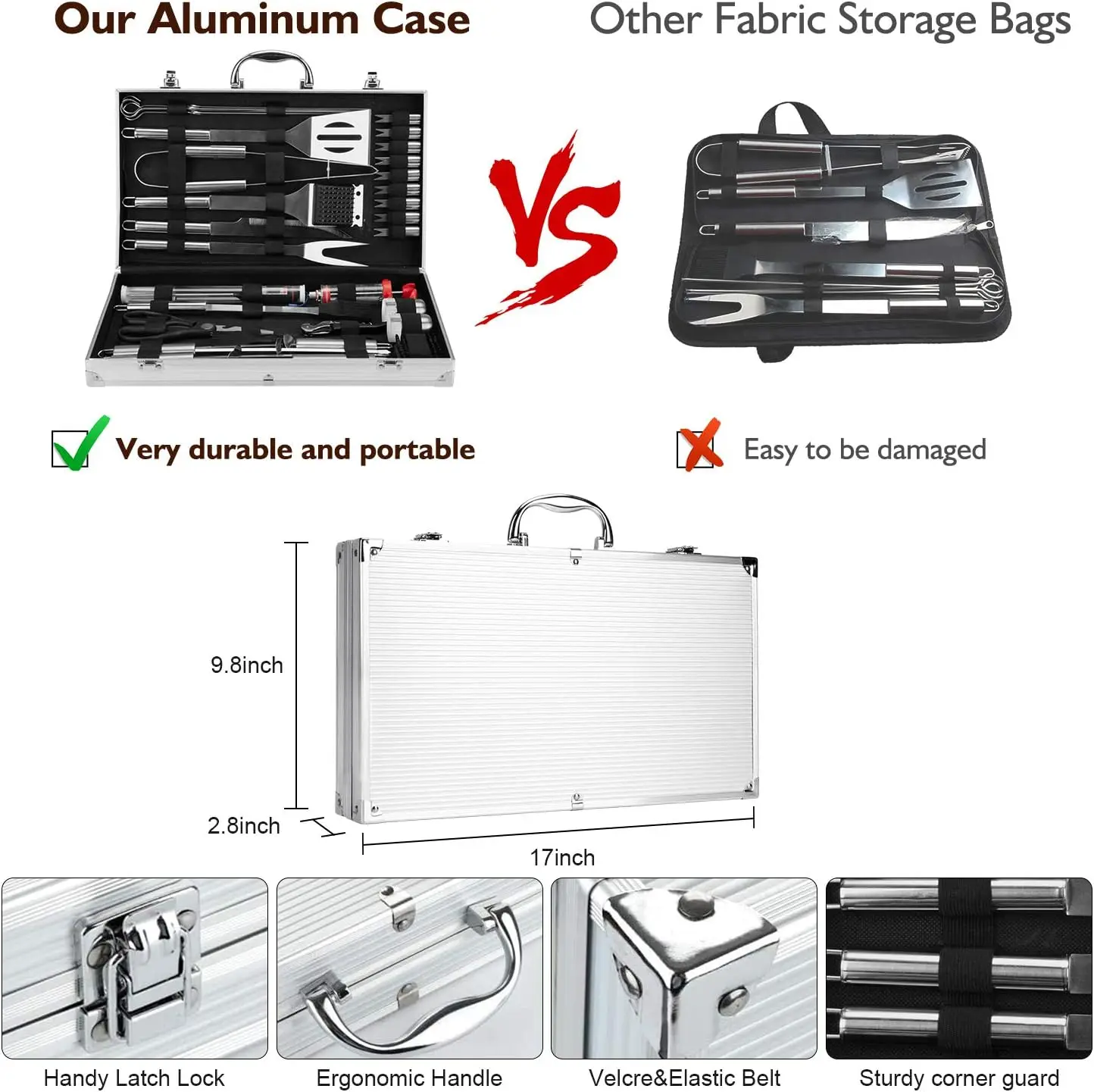 Grill Set, 34PCS BBQ Tools with Aluminum Case, Outdoor Grilling Accessories for Men, Gifts for Dad, Birthday, Wedding