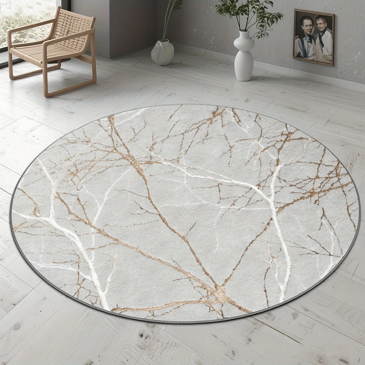 Elegant Lacy Medallion Pattern Grey Circular Welcome Rug For Cafe And Restaurant Entrance Decoration Floor Mat
